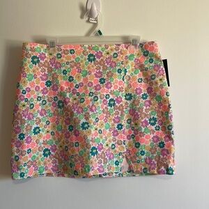 NWT Wild Fable Retro Skirt 14 Ditsy Floral Neon Mini Pink Stretch Blue